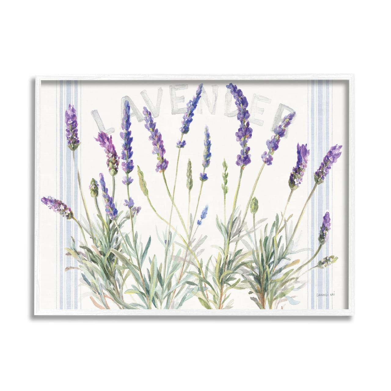 Stupell Industries Lavender Floral Cluster Farmhouse Bistro Stripes Framed Wall Art